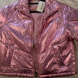 Pants Store Metallic Pink Puffer Jacket
